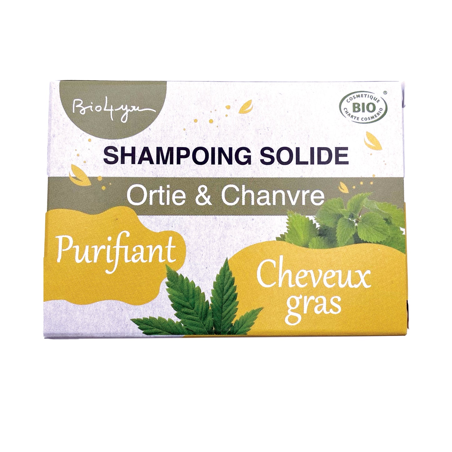 Shampoing solide pour cheveux gras - Ortie & Chanvre Bio4you
